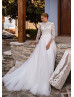 High Neck Beaded Ivory Lace Tulle Fancy Wedding Dress